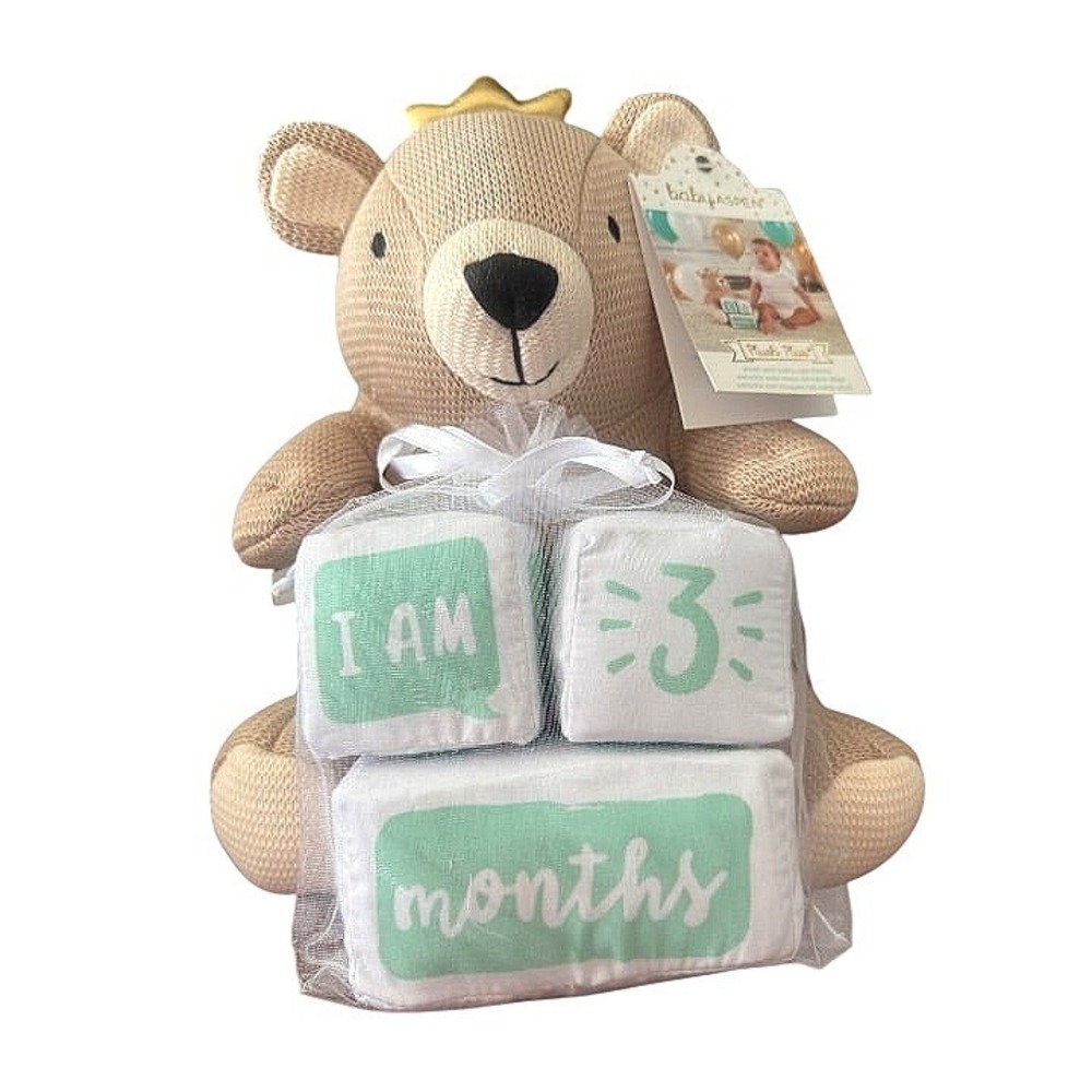 Baby Aspen My First Milestone‎ Brown Bear Plush Baby Age Blocks Set